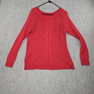 APT 9 Womens Red Knit Sweater Medium Cable Front Acrylic Pullover